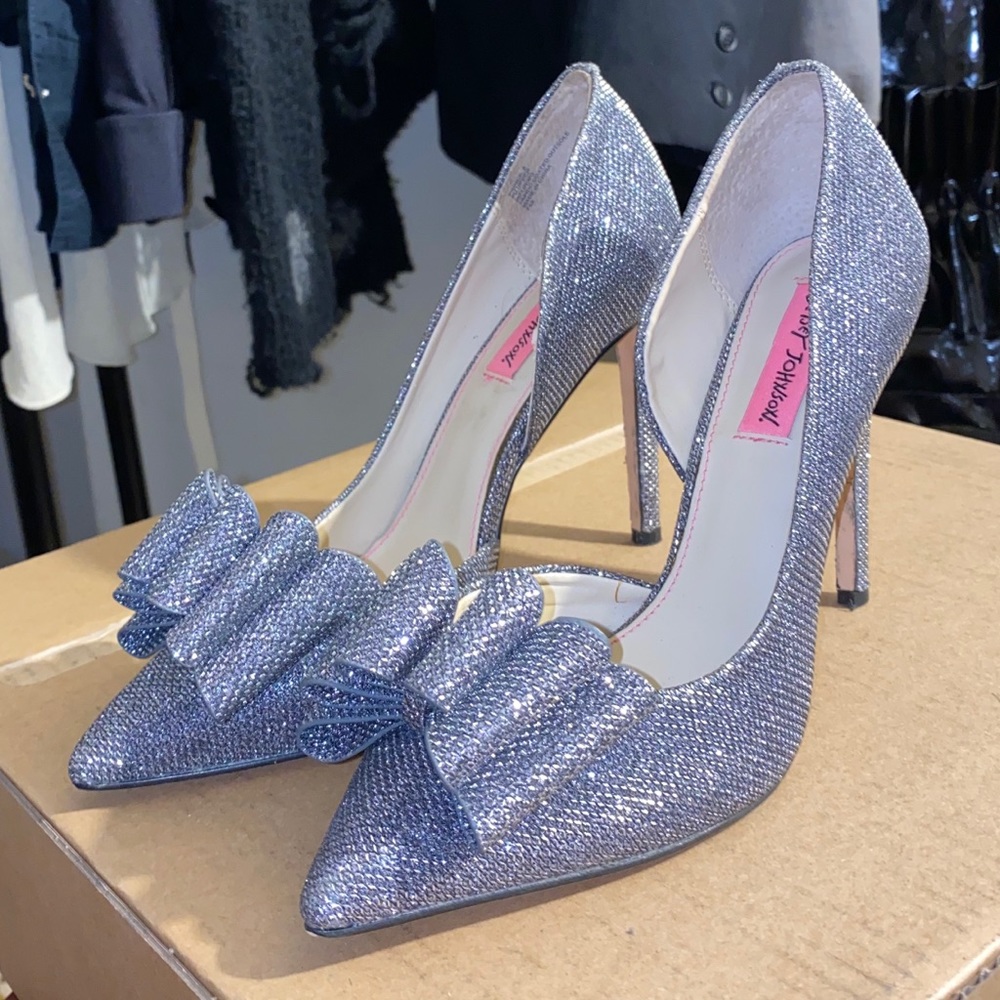 Betsey Johnson Silver Sparkling Bow Heels
